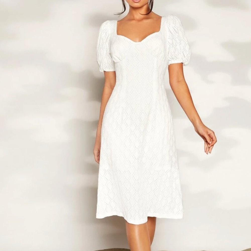 SHEIN Unity Sweetheart Neck Puff Sleeve Lace Dress